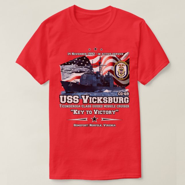 USS Vicksburg CG69 Cruiser T Shirt (Design framsida)