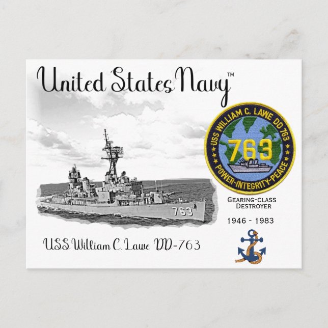 USS WILLIAM C. LAWE DD-763 FÖRSTÖRARE VYKORT (Framsida)