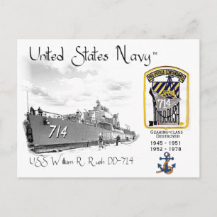 USS WILLIAM R. Rush DD-714 FÖRSTÖRARE Vykort