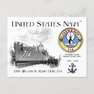 USS WILLIAM R. RUSH DDR-714 RADAR PICKET POSTCARD VYKORT