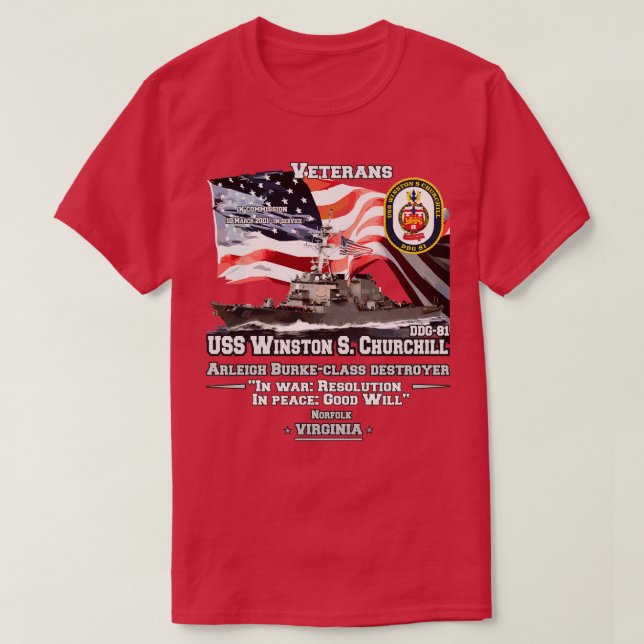 USS Winston S Churchill DDG81 Veterans T Shirt (Design framsida)