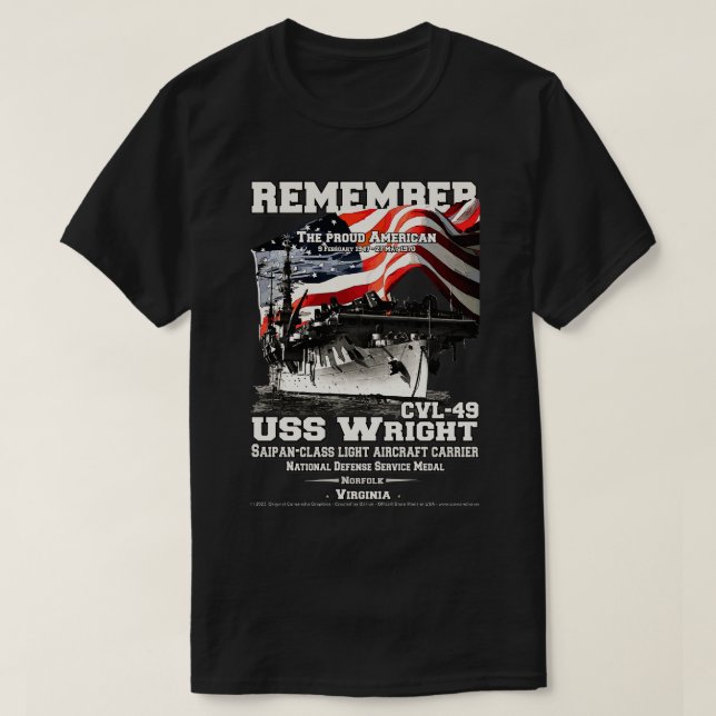 USS Wright CVL49 lätta luftfartygsveteraner T Shirt (Design framsida)