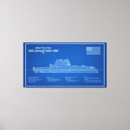 USS Zumwalt - Frakt Blueprint Plans ABD Canvastryck