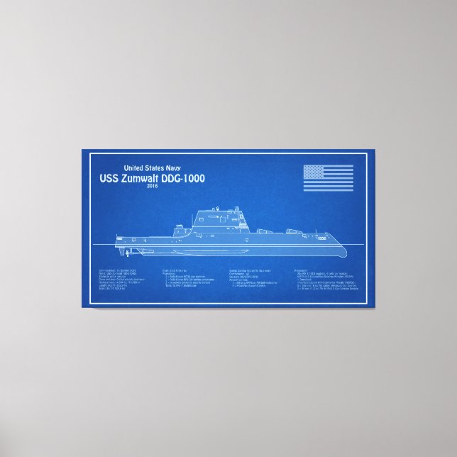 USS Zumwalt - Frakt Blueprint Plans ABD Canvastryck (Framsida)