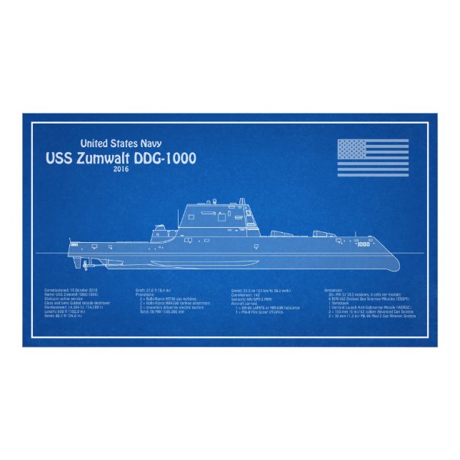 USS Zumwalt - Frakt Blueprint Plans ABD Fototryck (Framsidan)