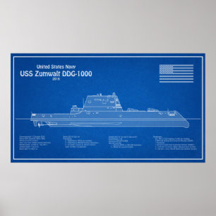 USS Zumwalt - Frakt Blueprint Plans ABD Poster