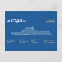 USS Zumwalt - Frakt Blueprint Plans ABD Vykort