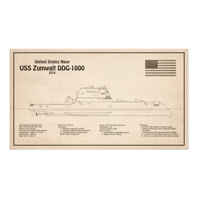 USS Zumwalt - Frakt-skiss SD Fototryck (Framsidan)