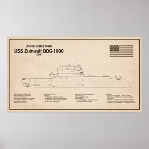 USS Zumwalt - Frakt-skiss SD Poster