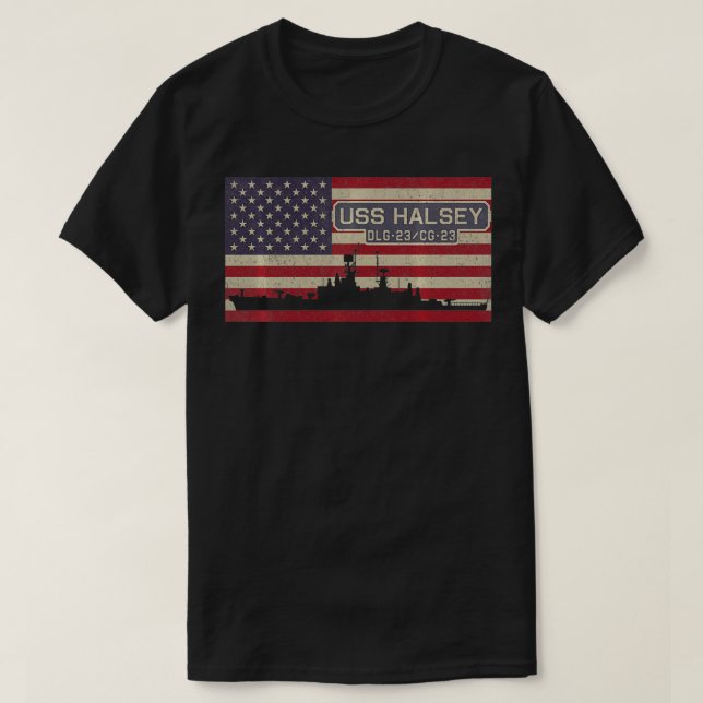 USSHalseyDLG23 CG23 Förstörare Cruiser Frakt USA F T Shirt (Design framsida)