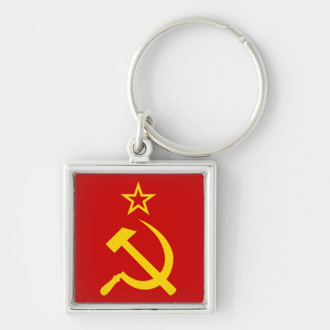 USSR FLAGGA FYRKANTIG SILVERFÄRGAD NYCKELRING (Framsidan)