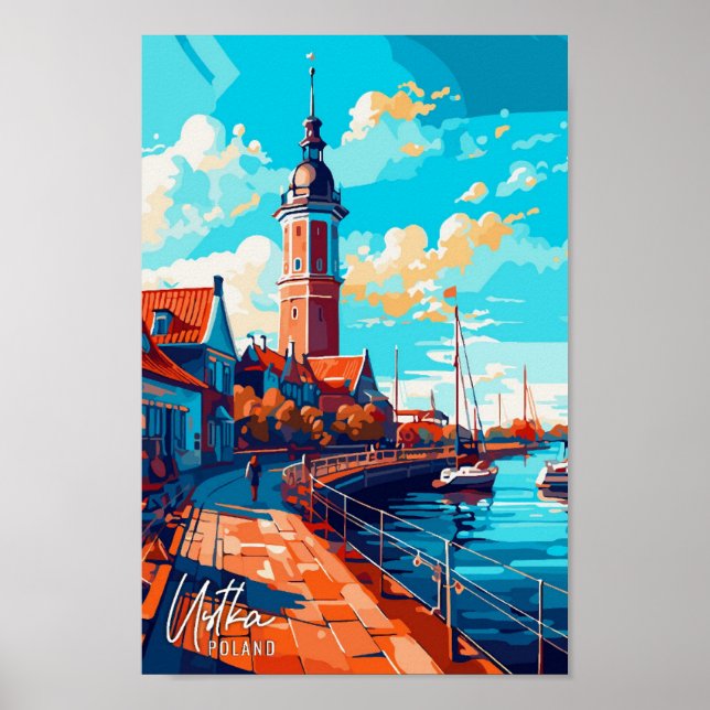 Ustka Polen Konst Vintage Resa Illustration Poster (Framsidan)