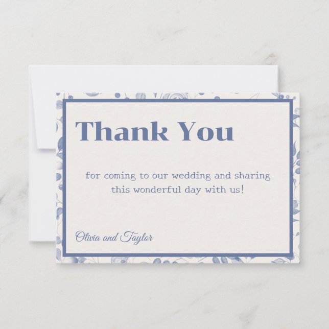 usty Blue Watercolor Floral Wedding Tack Kort (Framsida)