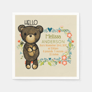 UT Bear, Gult Flower och Blommigt Wandedräkt Födel Pappersservett