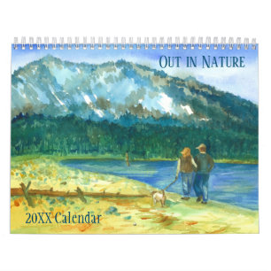 ut i vattenfärgen liggande Träd-berg Kalender