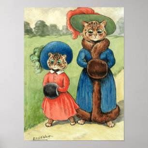 Ut med Auntie av Louis Wain Poster