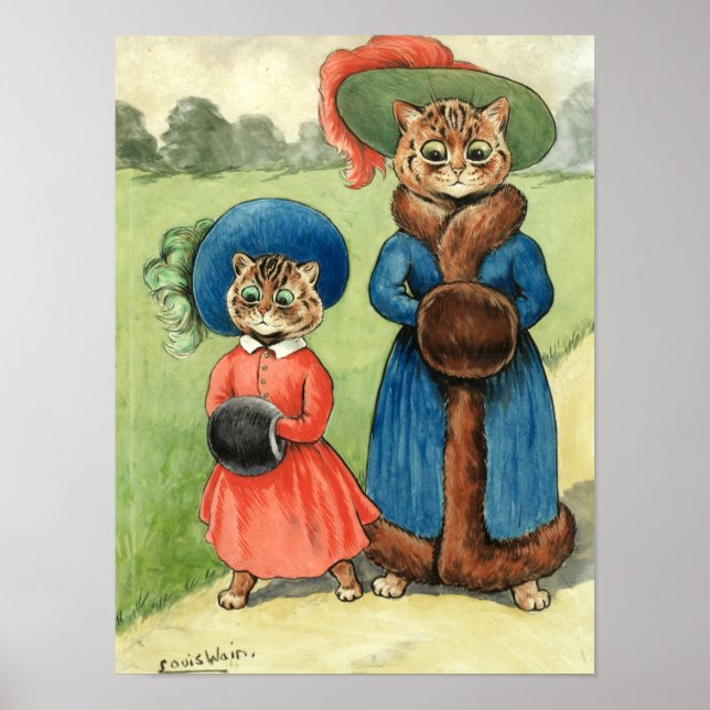 Ut med Auntie av Louis Wain Poster (Framsidan)