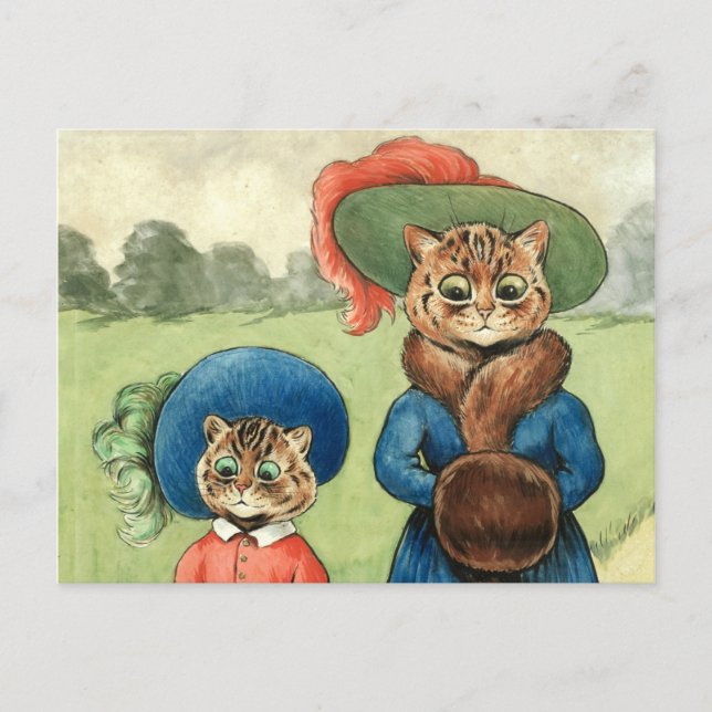 Ut med Auntie av Louis Wain Vykort (Framsida)