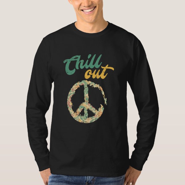 Ut med Fredsteckenet Retro T Shirt (Framsida)