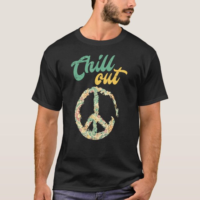 Ut med Fredsteckenet Retro T Shirt (Framsida)