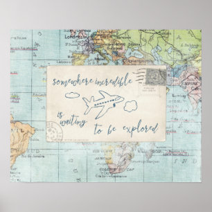 Ut och utforska citat och Karta Poster