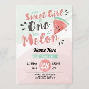Ut Sweet Girl One 1st Melon First Birthday Inbjuda Inbjudningar