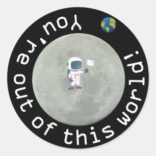 Ut ur denna världsastronautfödelsedagsfest runt klistermärke