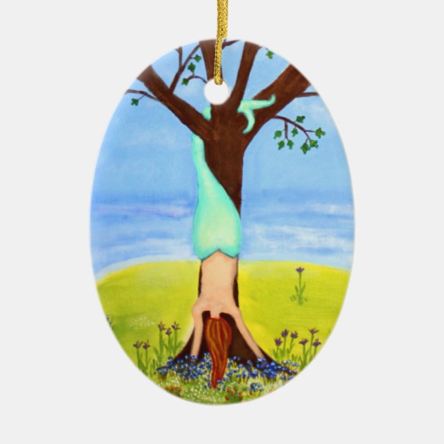 "Ut ur vatten" sjöjungfrukonst Julgransprydnad Keramik (Framsidan)
