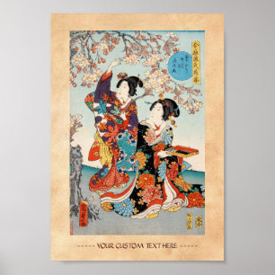 Utagawa för geishas för klassikervintageukiyo-e poster