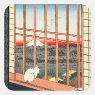 Utagawa Hiroshige - Asakusa Ris fält Fyrkantigt Klistermärke