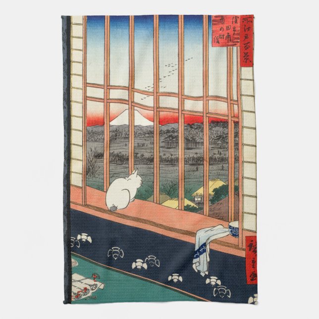 Utagawa Hiroshige - Asakusa Ris fält Kökshandduk (Vertikal)