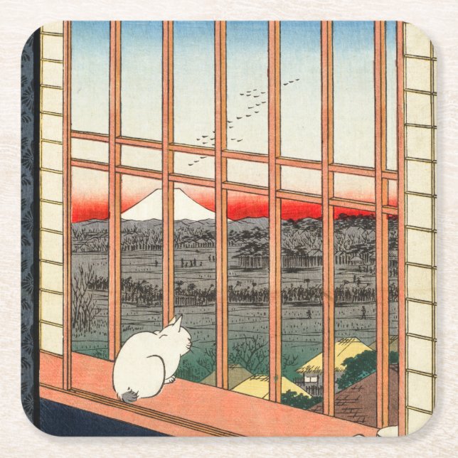 Utagawa Hiroshige - Asakusa Ris fält Underlägg Papper Kvadrat (Framsidan)
