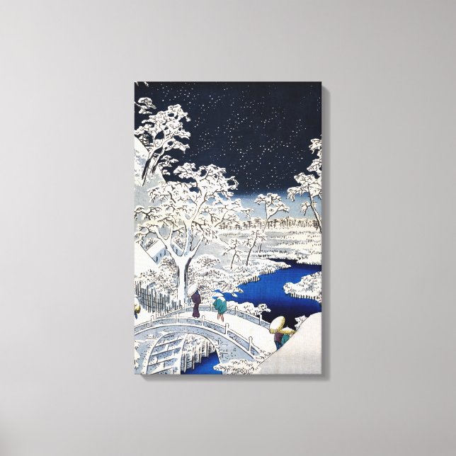 Utagawa Hiroshige - Drum Bridge vid Meguro Canvastryck (Framsida)