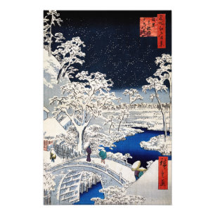 Utagawa Hiroshige - Drum Bridge vid Meguro Fototryck
