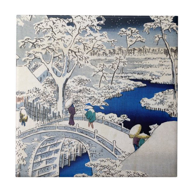 Utagawa Hiroshige - Drum Bridge vid Meguro Kakelplatta (Framsidan)