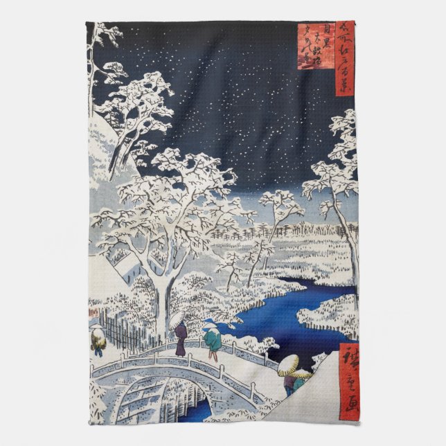 Utagawa Hiroshige - Drum Bridge vid Meguro Kökshandduk (Vertikal)