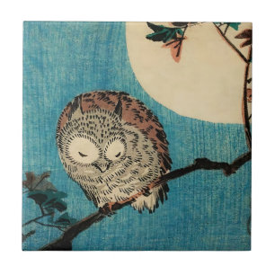 Utagawa Hiroshige - Horned Uggla på Maple Gren Kakelplatta