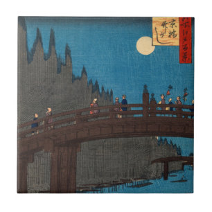 Utagawa Hiroshige - Kyoto Bridge av Moonlight Kakelplatta