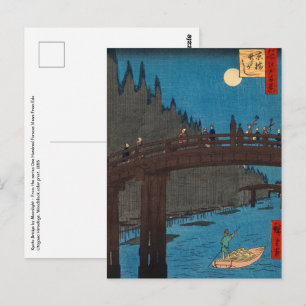 Utagawa Hiroshige - Kyoto Bridge av Moonlight Vykort