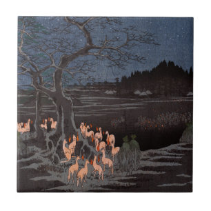 Utagawa Hiroshige - Nyårsafton Foxfire Kakelplatta
