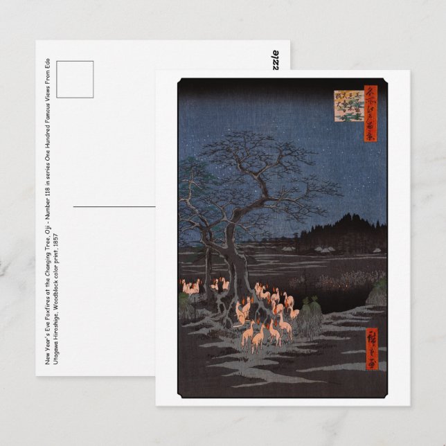 Utagawa Hiroshige - Nyårsafton Foxfire Vykort (Fram/baksida)
