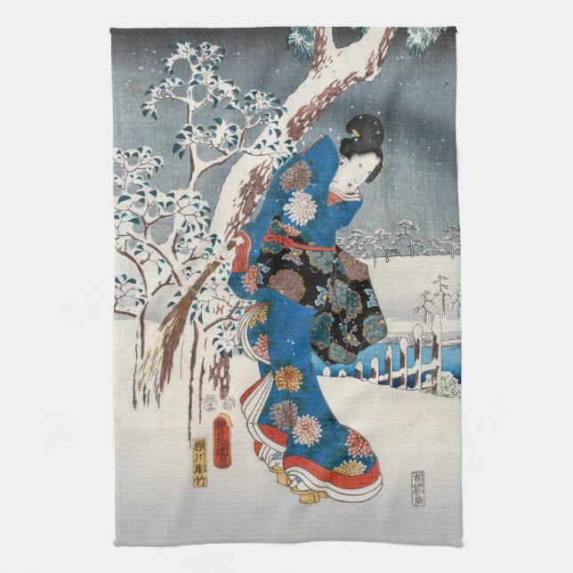 Utagawa Hiroshige - Tale of Genji, Elegant Woman Kökshandduk (Vertikal)