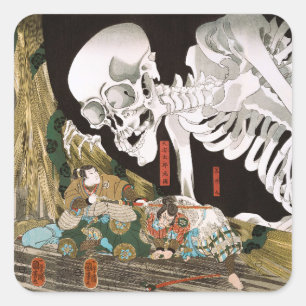 Utagawa Kuniyoshi Warrior vs Ghost,Japansk Art Fyrkantigt Klistermärke