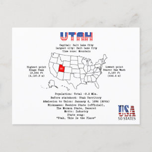 Utah American State på karta och användbar informa Helg Vykort