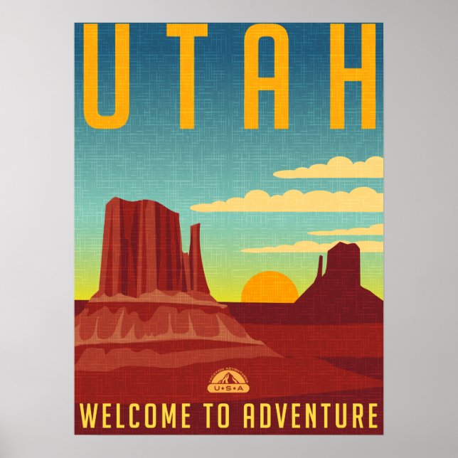 Utah Äventyr - Vintage Design Poster (Framsidan)