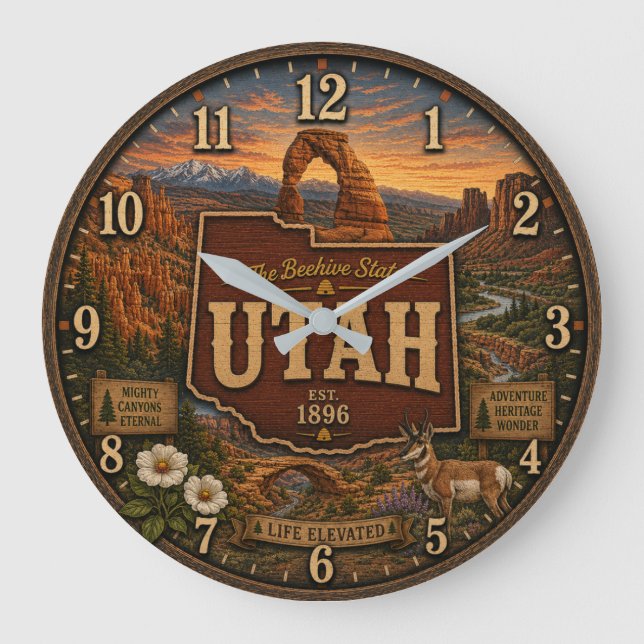 Utah Beehive State National Park Rustic Gift  Stor Klocka (Framsida)