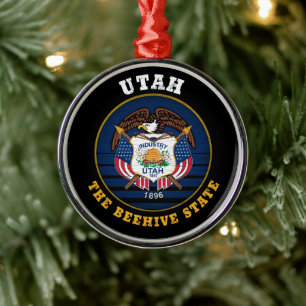 UTAH BEEHIVE STATLIG FLAGGA JULGRANSPRYDNAD METALL