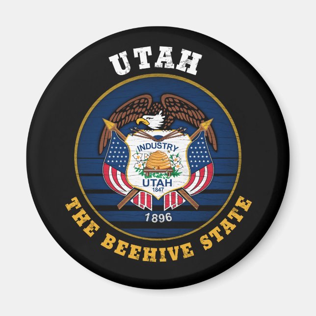 UTAH BEEHIVE STATLIG FLAGGA MAGNET (Framsidan)