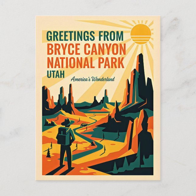 Utah – Bryce Canyon National Park Retro 1930-tal Vykort (Framsida)