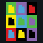 Utah Colorful Pop Art State kontur Mönster Poster<br><div class="desc">En coola mönster med Förenta staterna i Utah utförd i gult,  grönt,  lila,  blått,  rött och svart</div>